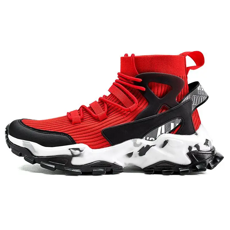 

Men Sneakers Casual Brand Fashion Athletic Shoes for Men High Top Sneakers Male Socks Footwear Black White Red 2021