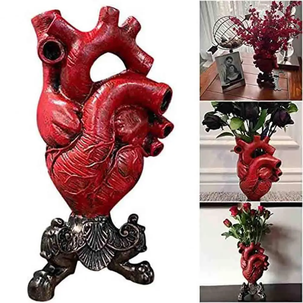

Heart Vase Eco-friendly Easy to Use Resin Love Bloom Red Flower Pot for Bedroom