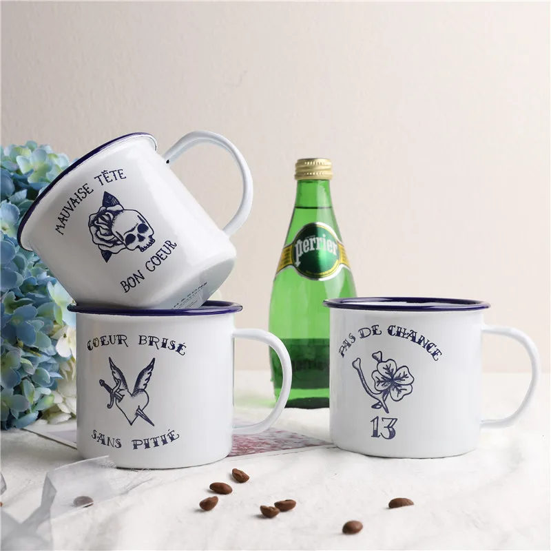 Exported to Finland Vintage English Couple's Cups Enamel Coffee Cup Milk Teacup | Mugs