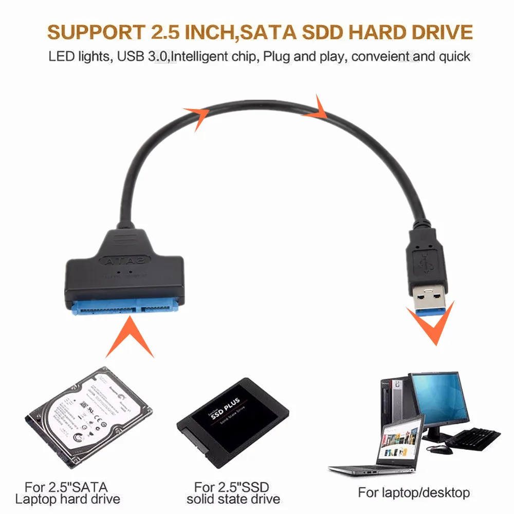 USB 3.0 TO SATA Cable Sata to Adapter Up 6 Gbps Support 2.5 Inches External HDD SSD Hard Drive 22 Pin III | Компьютеры и офис