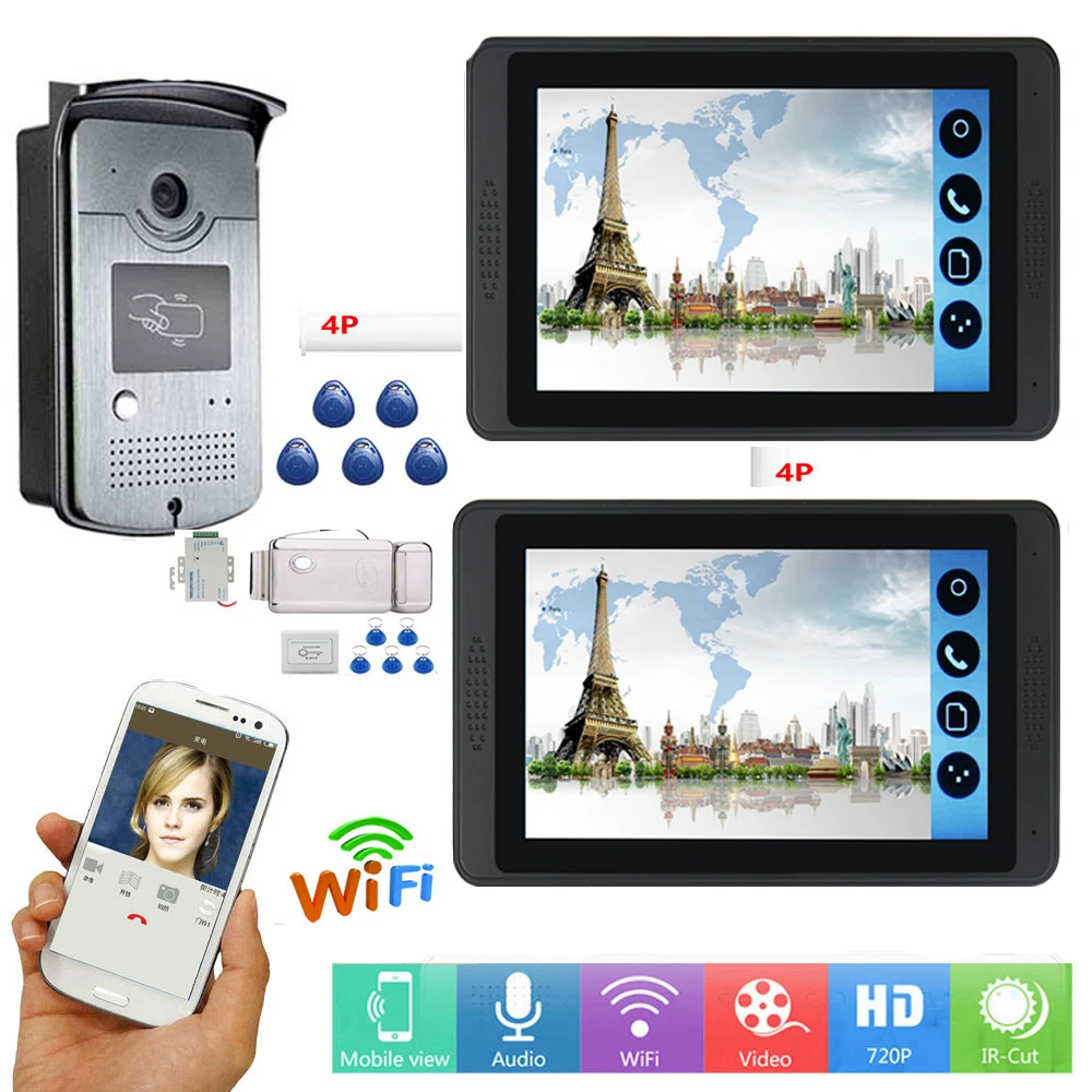 618620MEID12B5 " Lcd RFID проводной WiFi видео домофон система комплект+ электрический замок удара+ беспроводной пульт дистанционного управления приложение разблокировка - Цвет: 618620MEID12B5