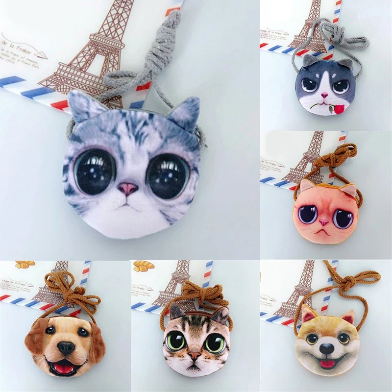 

3D Animal Girls Wallet Bag Ladies Animal Zipper Mini Cat Coin Purses dog Kids purse plush Wallet Change Purse Kawaii Coin Pouch