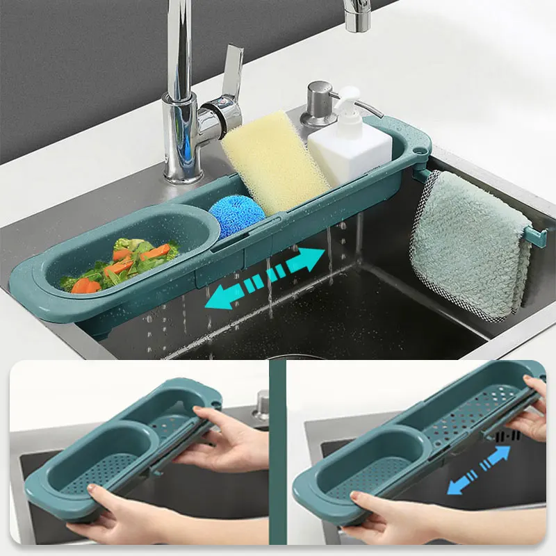 Telescopic Sink Rack Storage Shelf Kitchen Organizers Sponge Soab Holder Sinks Drain Basket Home Accessories Supplies Gadgets | Дом и сад