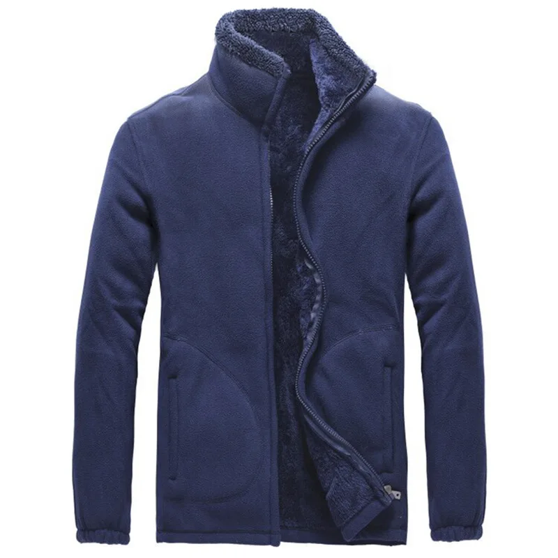 Men Male oversized Plus Size Fleece Warm Thermal Camp Fish Trek Hike Climb Cold Winter Autumn Spring Jacket Travel Coat - Цвет: Navy