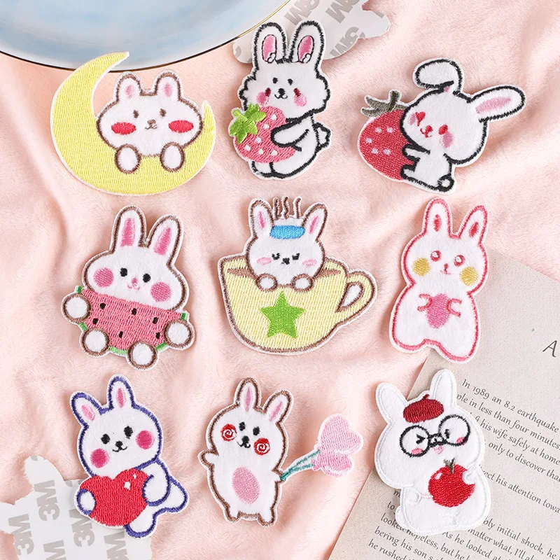 

Cartoon Cute Animal Bunny Embroidery Sticker Plush Bear Patches For Clothes Decoration Self-adhesive On Clothing child Sticker