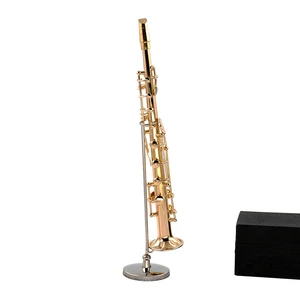 Miniature Copper Soprano Saxophone Model with Support Mini Musical Instrument 112 Dollhouse ob11 16 Action figure Accessories