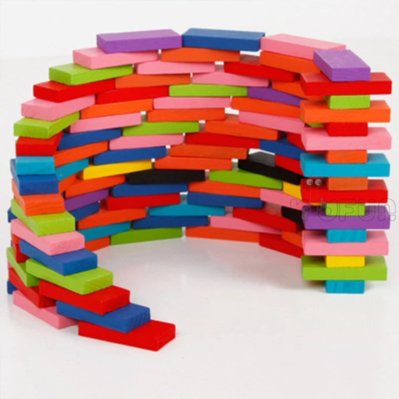 Juego de bloques de domin&oacute; de madera arco&iacute;ris para ni&ntilde;os, juguete educativo de bloques de domin&oacute; de Color arco&iacute;ris para ordenar, para regalo de Chico, 100/300/500 Uds.-2