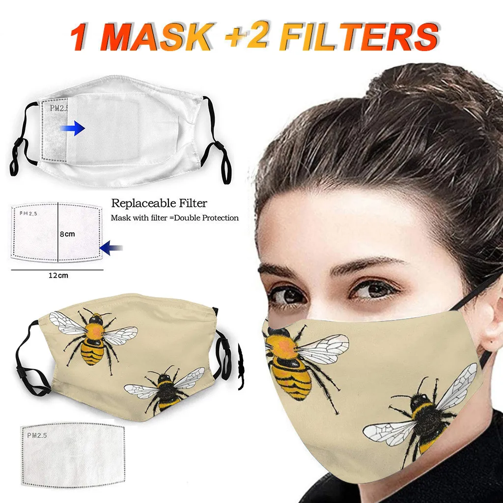 Хлопковая маска для лица с принтом пчелы унисекс Ветрозащитная рта