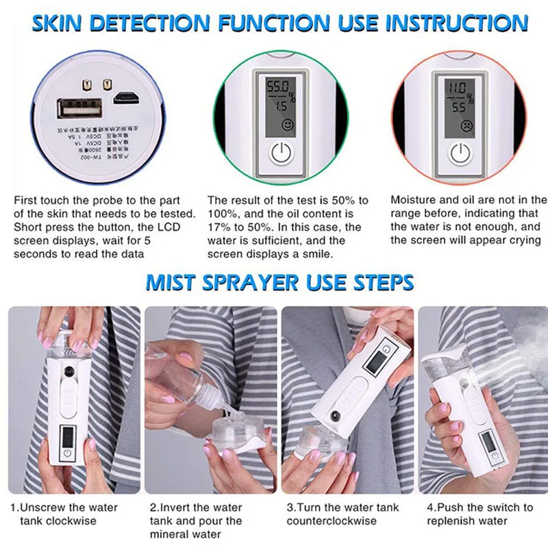 USB перезаряжаемая портативная бутылка спрей для лица Nano Mister Пароварка