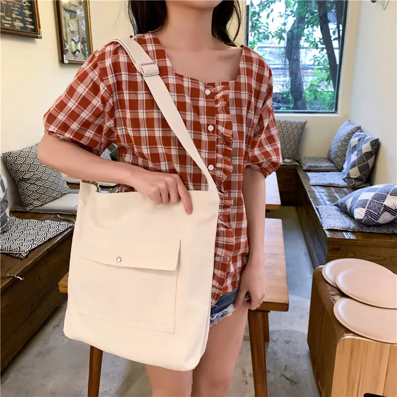 

1pcs/lot eco canvas shoulder cotton sling bag with zipper