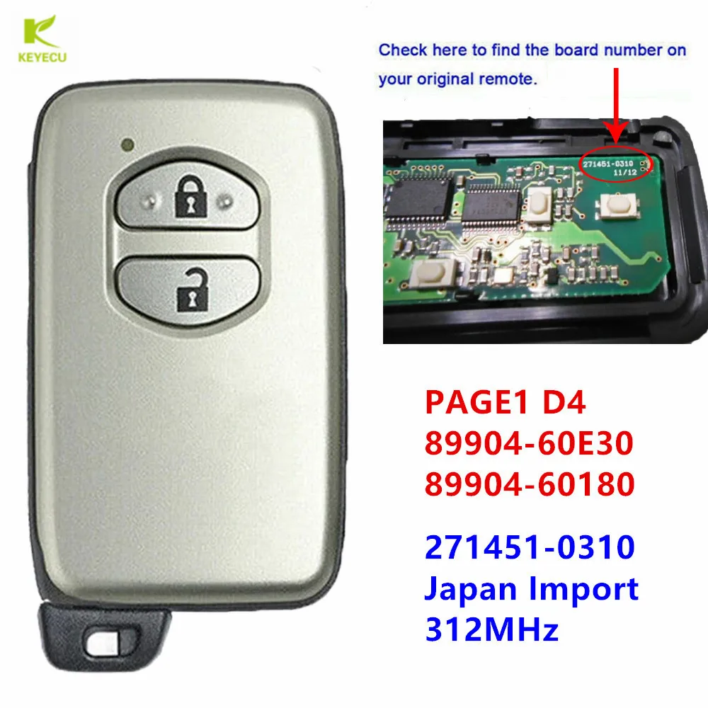 

Запасной 2-кнопочный смарт-ключ KEYECU 271451-0310 для Toyota Land Cruiser 2008 2009, японский импорт 312 МГц