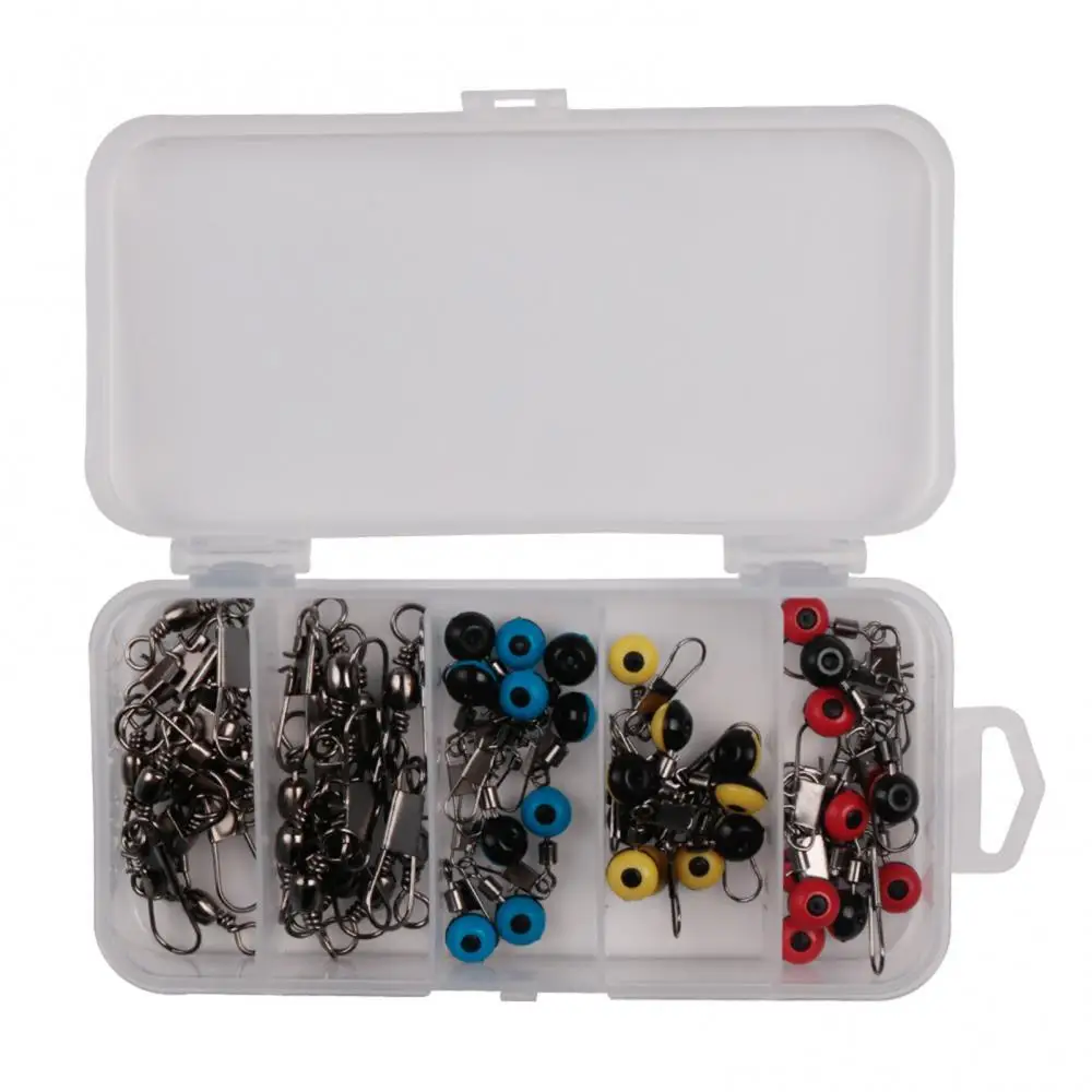 

50Pcs Swivel Snaps Fishing Connector Line Sinker Tackle Rolling Clip with Box