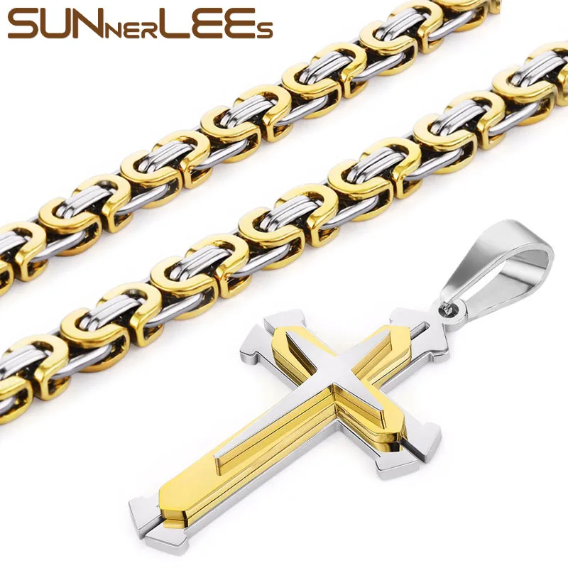 SUNNERLEES 316L Подвеска из нержавеющей стали с крестом Иисуса Христа Византийская