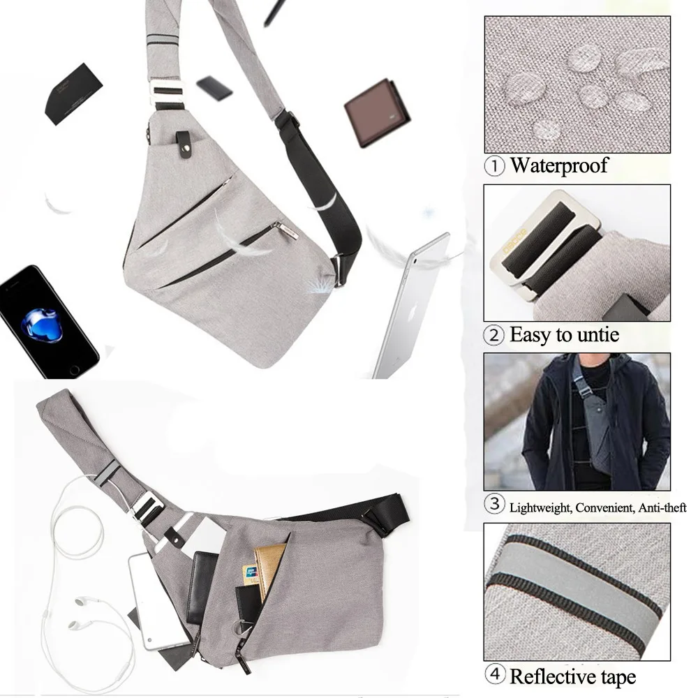 

New men's chest bag multi-function portable purse fashion solid color sling shoulder bag Messenger bag