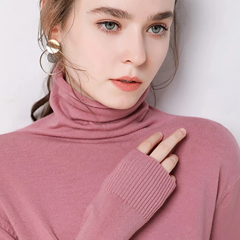 

AECU Stretch Women Cashmere Sweaters Turtleneck Pullovers Soft Long Sleeve Slim-fit Knitting Solid Shirt 2021 Autumn Winter