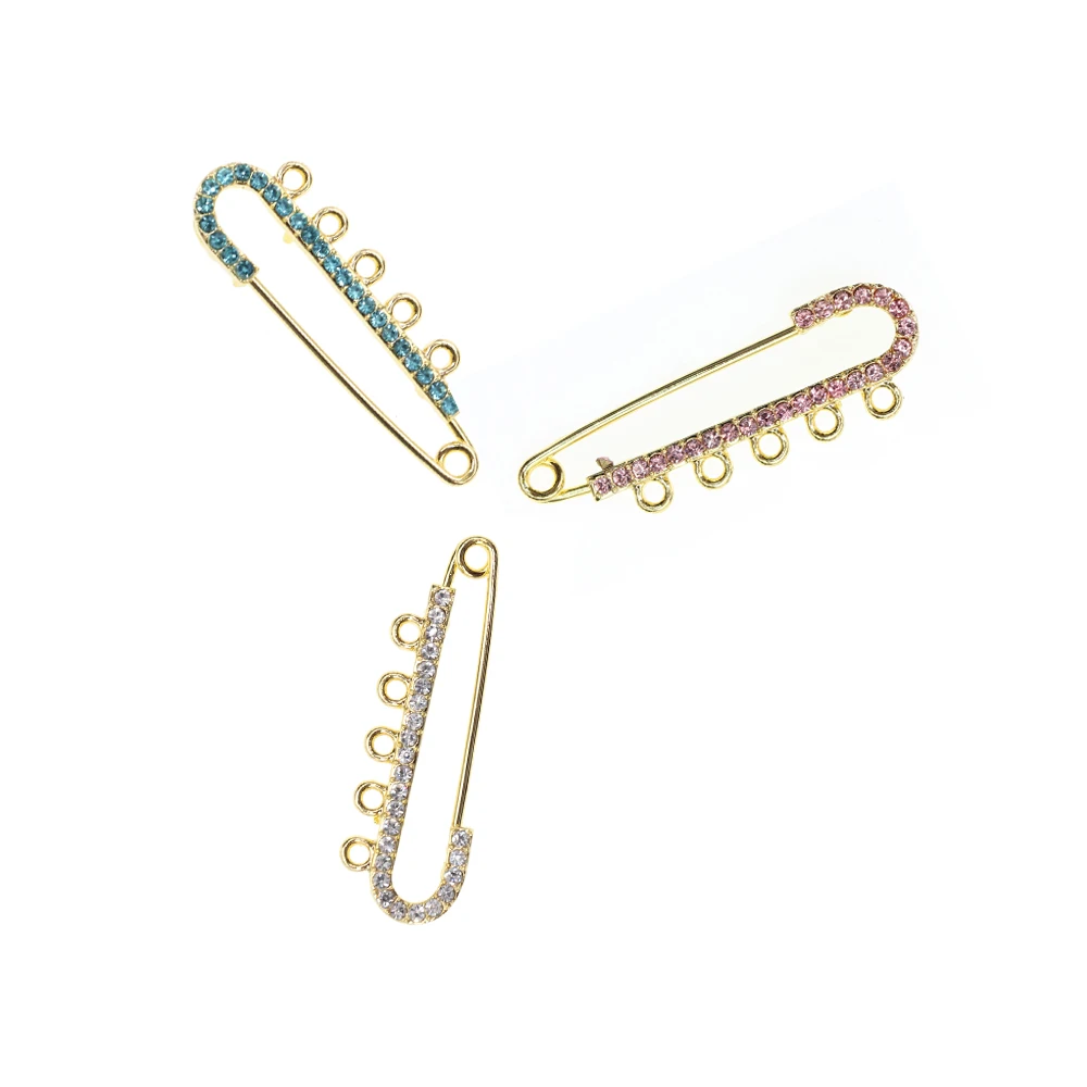 50pcs/100pcs 5cm Gold Plated Baby Pins For Kids Islamic Muslim Brooch Crystal Hijab Scarf Safety Pins With 5 Loops For Children