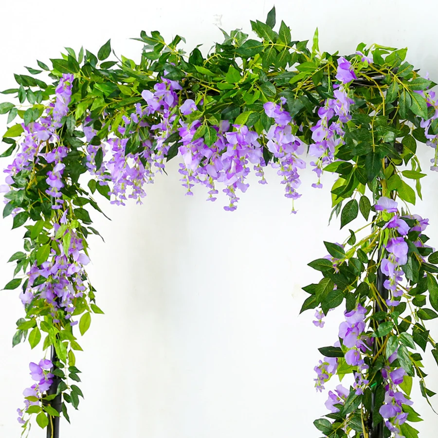 

2M Wisteria Artificial Flowers Vine Garland Wedding Arch Decoration Fake Plants Foliage Rattan Trailing Faux Flowers Ivy Wall