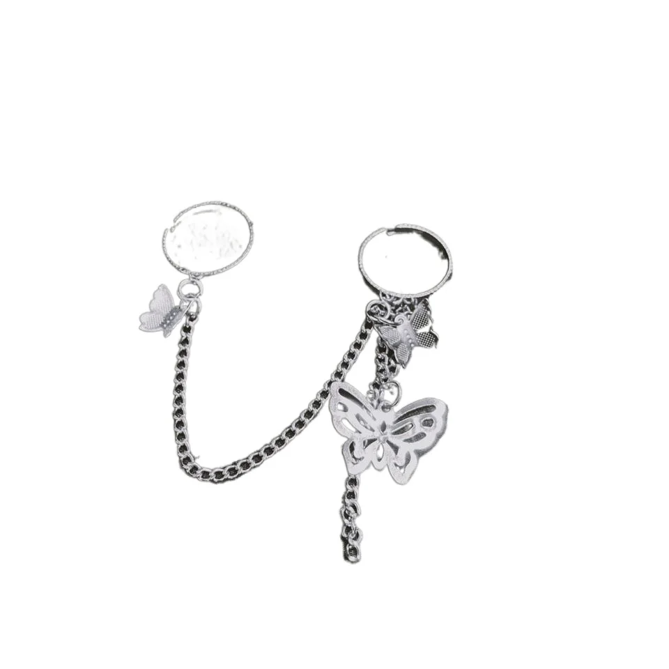 

Punk Cool Hip Pop Rings Multi-layer Adjustable Chain Butterfly Open Finger Rings Alloy man Rotate Rings for Women Party Gift