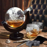 850ml whiskey decanter globe with lead free carafe exquisite wood stand and 2 whisky glasses whiskey decanter globe grade gift