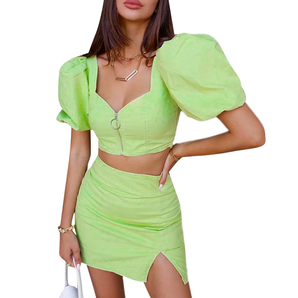 Женский короткий топ с юбкой свободное Плиссированное летнее платье коротким