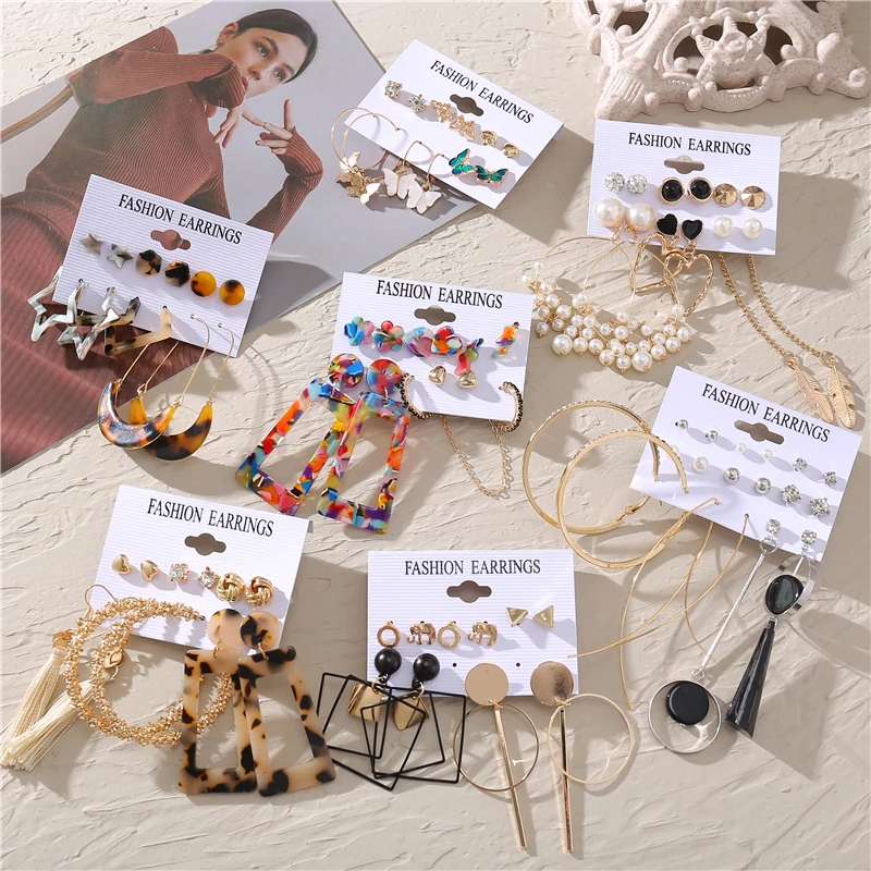 Bohemian Style Acrylic Earrings Set For Women Oversize Geometric Leopard Circle Earring Rainbow Color Jewelry |