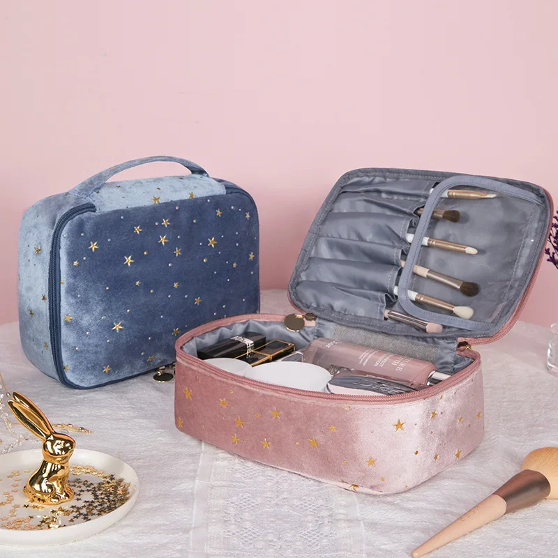 

Vinage Gold Star Bronzing Velvet Storage Bags Large Capacity Cosmetic Bag for Makeup Multifunctional Travel Organizer Cases