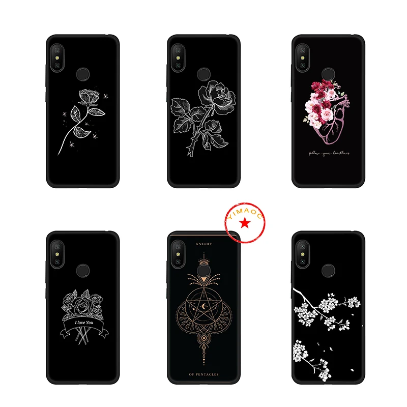 Простой черный мягкий чехол с цветком в виде сердца для Xiaomi mi a1 A2 A3 8 9 Se Lite 9T Pro Max 3 a2