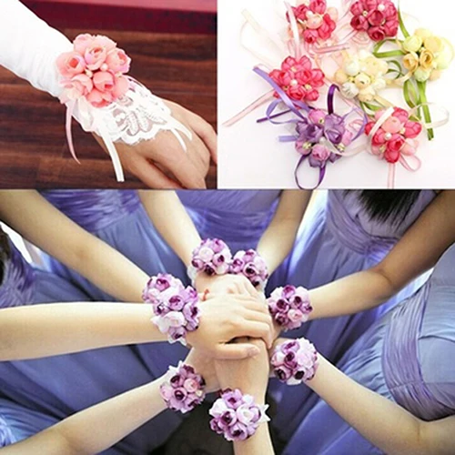 

Women Wrist Flower Bracelet Bridesmaid Sisters Wedding Party Bridal Prom Wearing