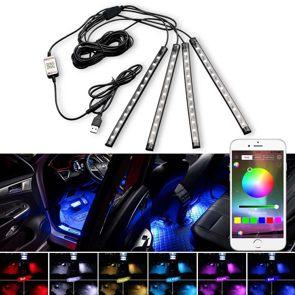 Автомобильный светодиодный светильник с USB управлением RGB Светодиодная лента