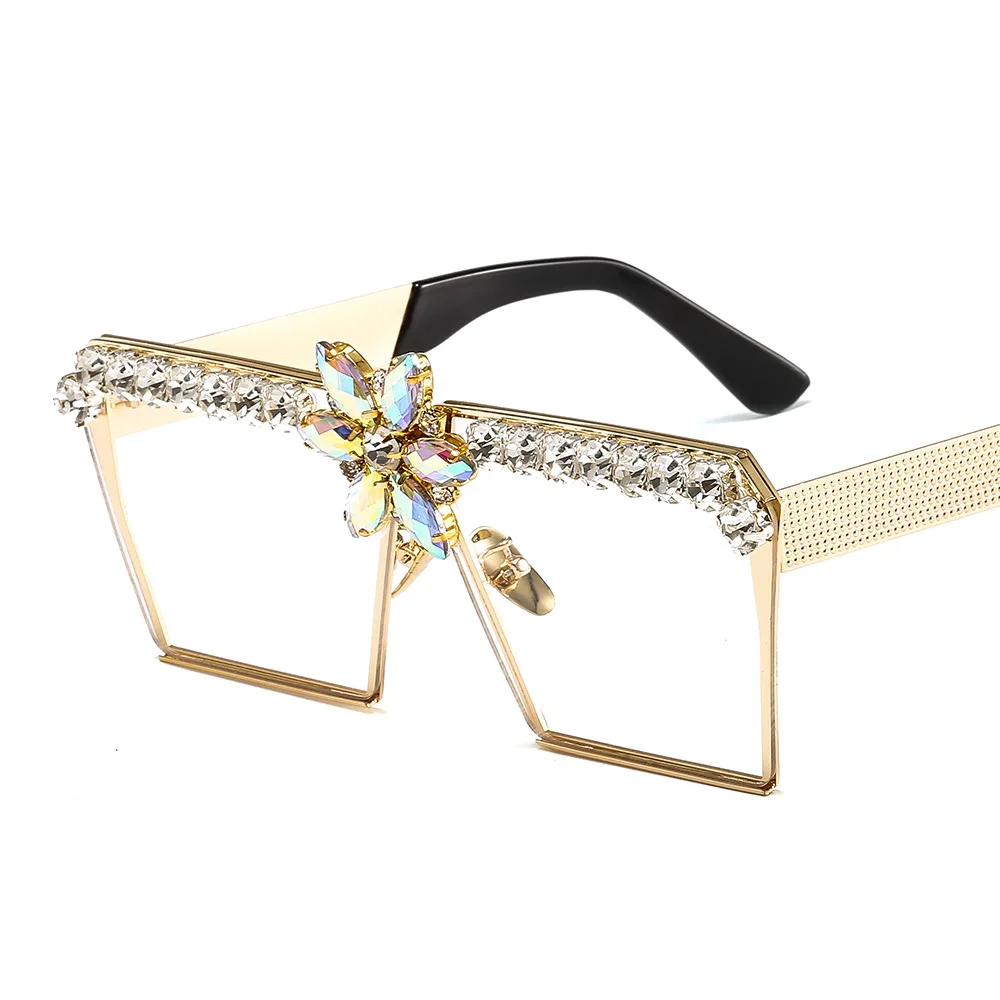 

New Sunglasses For Ladies Fashion Goggles Diamond Sunglasses Flat Mirror Square European And American Glaring Elegant 2021 Style