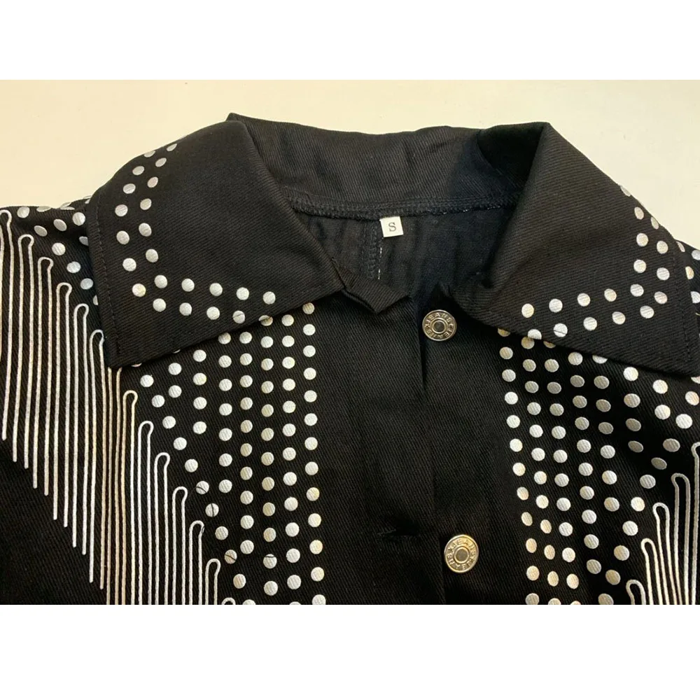 Женская куртка с бахромой и заклепками в стиле панк черная верхняя одежда