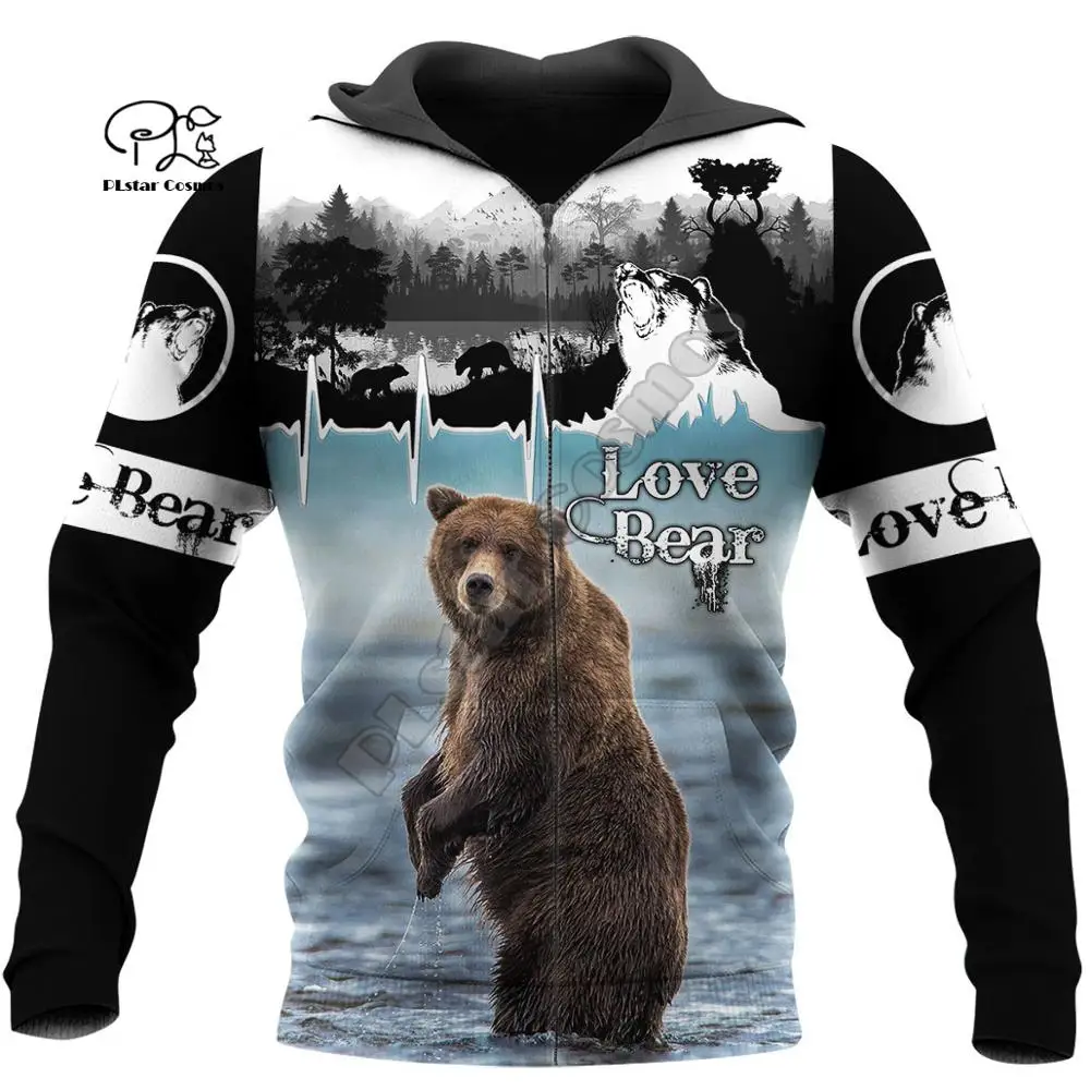 

PLstar Cosmos 3DPrint Bear Hunter Hunting Animals Funny Men/Women Harajuku Streetwear Hoodies/Zip Hoodie/Sweatshirt/Jacket/b15