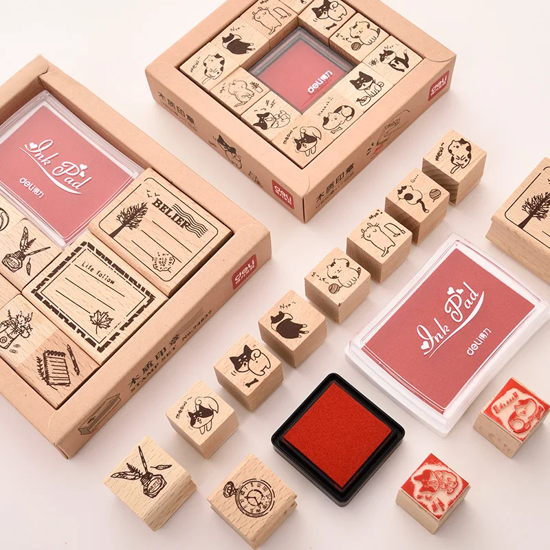 Деревянные Мультяшные печатные уплотнения набор студентов ретро печать декор