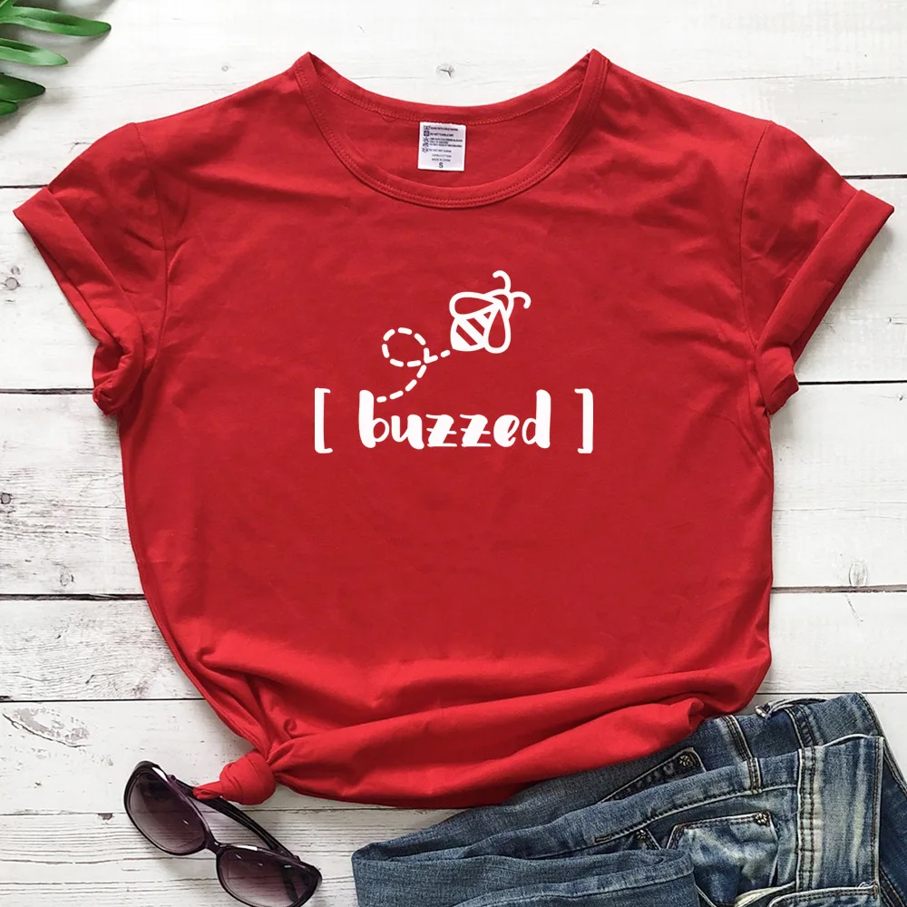 

100% Pure Cotton Women T Shirt Buzzed Bee Printed Tshirt Ladies Short Sleeve Tee Shirt Women Female Tops Clothes Camisetas Mujer