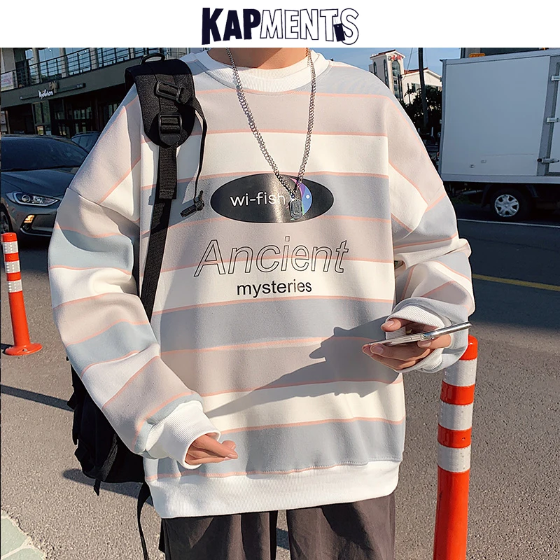 Мужская Повседневная Толстовка в полоску пуловер японском стиле уличная одежда