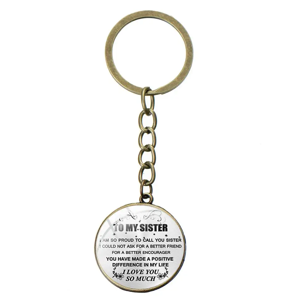 Сестре брелок дружбы творческий с принтом букв Стекло кабошон Лучший подарок на