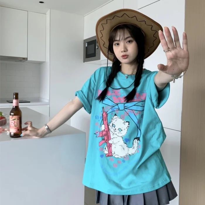 Футболка женская с коротким рукавом и принтом кошки | Женская одежда