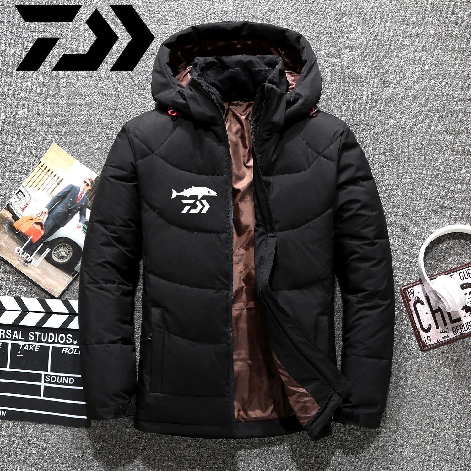 Satılık Daiwa Kış Sıcak Erkek Ceket Ceket Sonbahar Balıkçılık Kirpi Kalın şapka Beyaz ördek Parka Erkek Erkek Kış Aşağı Ceket Hoodies Ile