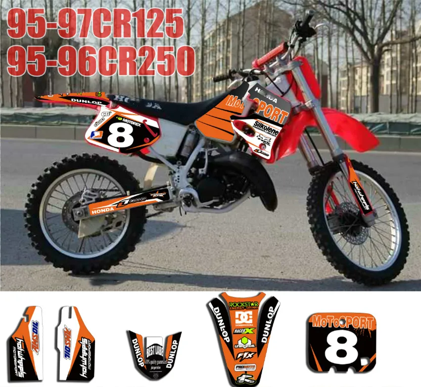Заказанные акрилатовые команда Графика наклейки для Honda CR125 1995 1996 1997 CR250 1995 1996 CR 125 CR 250 95 96 97