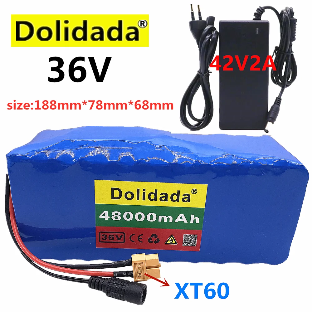 

Batterie li-ion 10S4P 36V 48ah 18650, prise XT60, pour voiture, moto, vélo électrique, Scooter, avec BMS et chargeur