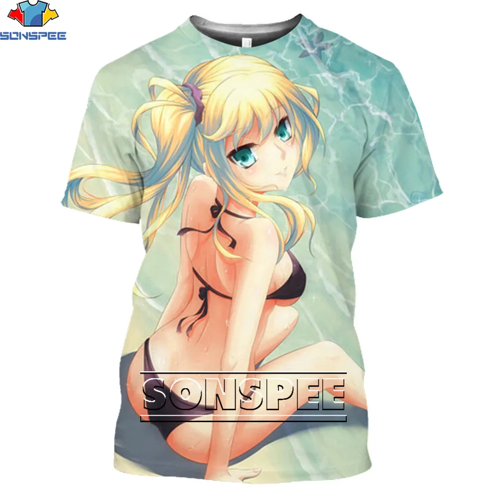 

SONSPEE Anime Summer Bikini Girl Print T-shirt Kawaii Cute Loli Casual Top 3D Male Harajuku Shirt Otaku Short Sleeve