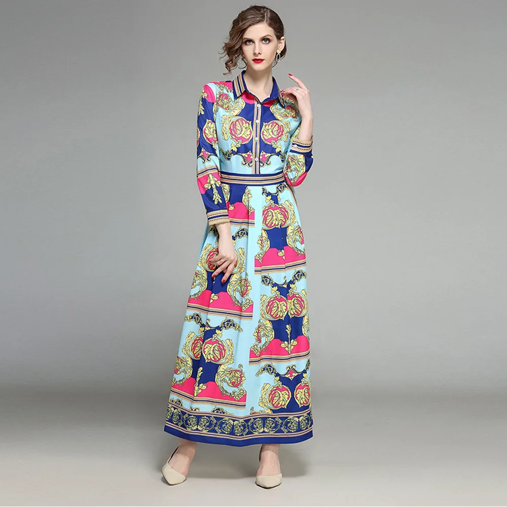 Новинка 2020 весеннее подиумное макси платье женское однобортное ретро с длинным