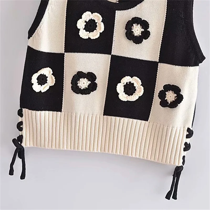 

PUWD Elegant Women Black Sleeveless Knitted Short Tops 2021 Summer Fashion Female Patchwork Tank Leisure Ladies Chic Slim Tanks