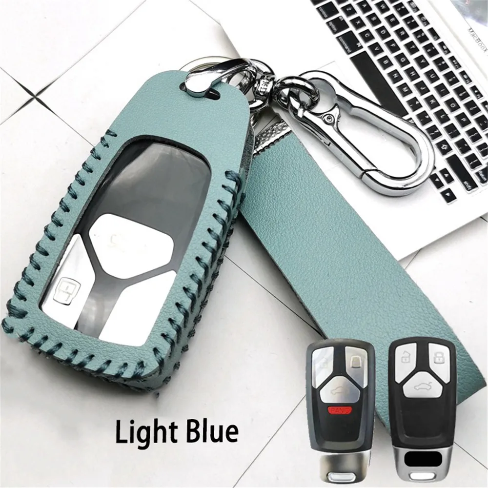 

Leather Car Remote Smart Key Chain Bag Fob Cover Case Key Case For AUDI A4 B9 Q5 Q7 TT TTS 8S 2016 2017 Car Styling Accessories