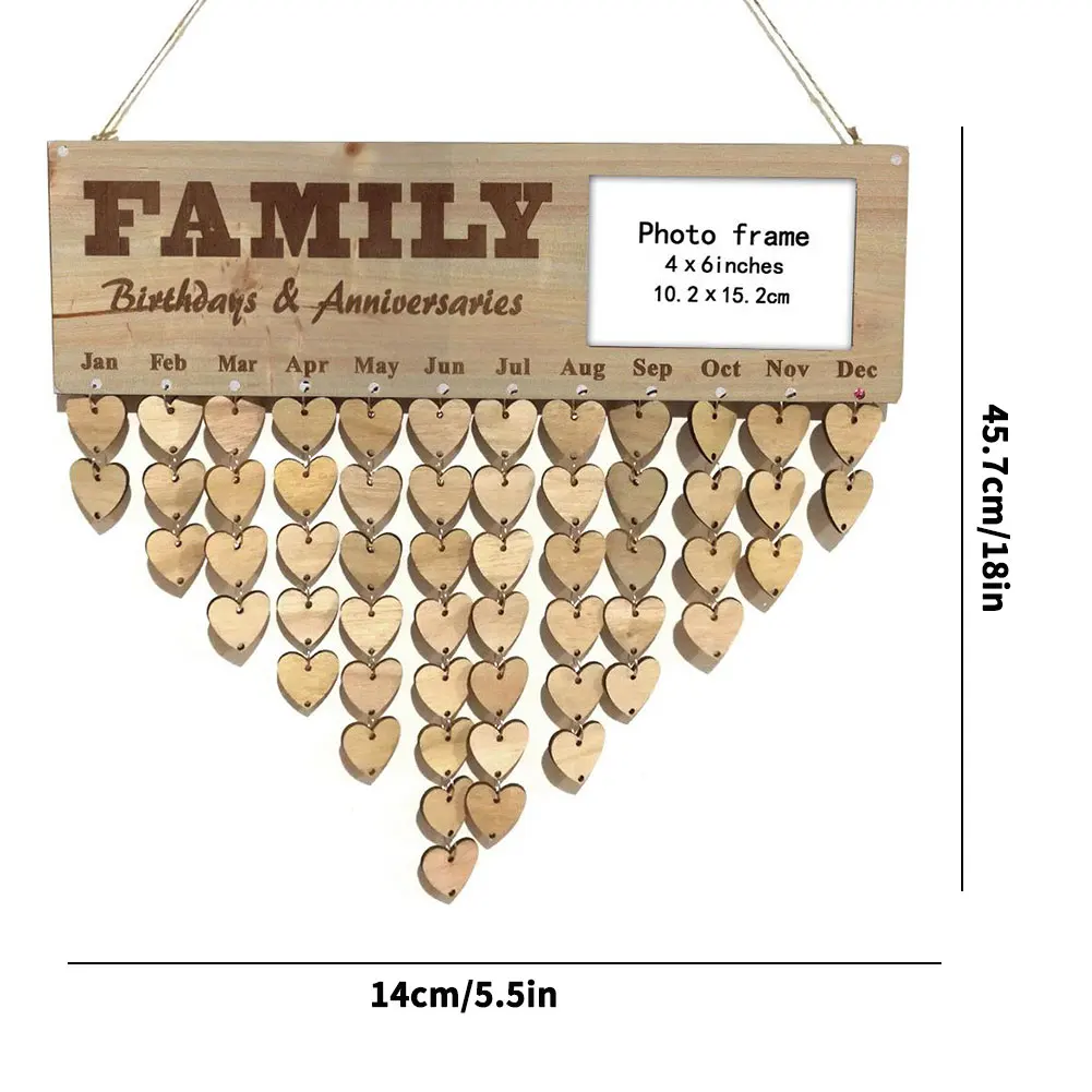 

DIY Wood Calendar Home Fashion Heart Printed Wall Calendar Sign Special Dates Reminder Board Home Wall Hanging Decoration Gifts