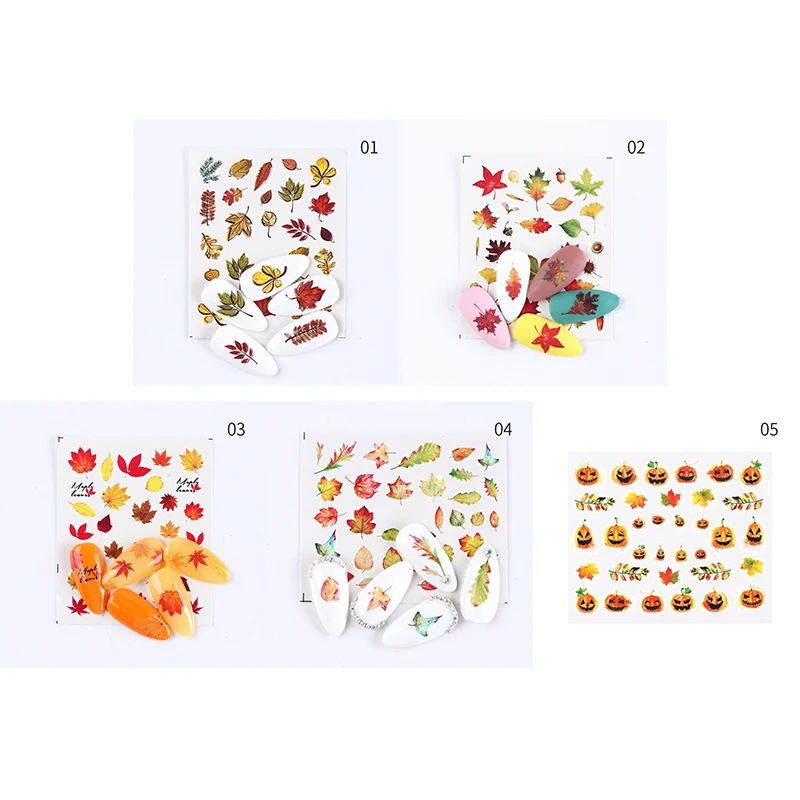 Наклейки для ногтей с изображением осенней тематики цветные наклейки листьев
