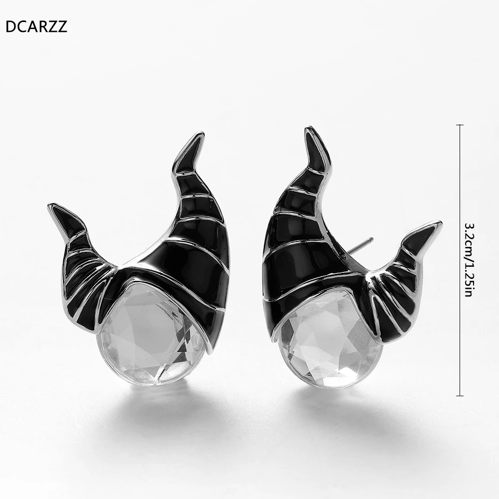 

Rhinestone Maleficent Earrings Black Horns Stud Earrings Women Halloween Party Cosplay Costume Villain Jewelry Wholesale