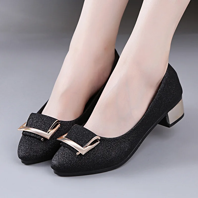 

Spring and summer shallow mouth single shoes women's mid-heel pointed toe all-match small leather shoes four seasons shoes
