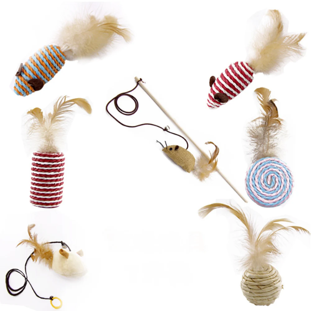 

Pet Funny Cat Stick 7 Seven-Piece Cat Toy Funny Cat Combination Set Small Fish Wooden Rod Mouse Funny Cat Stick Cat Toy