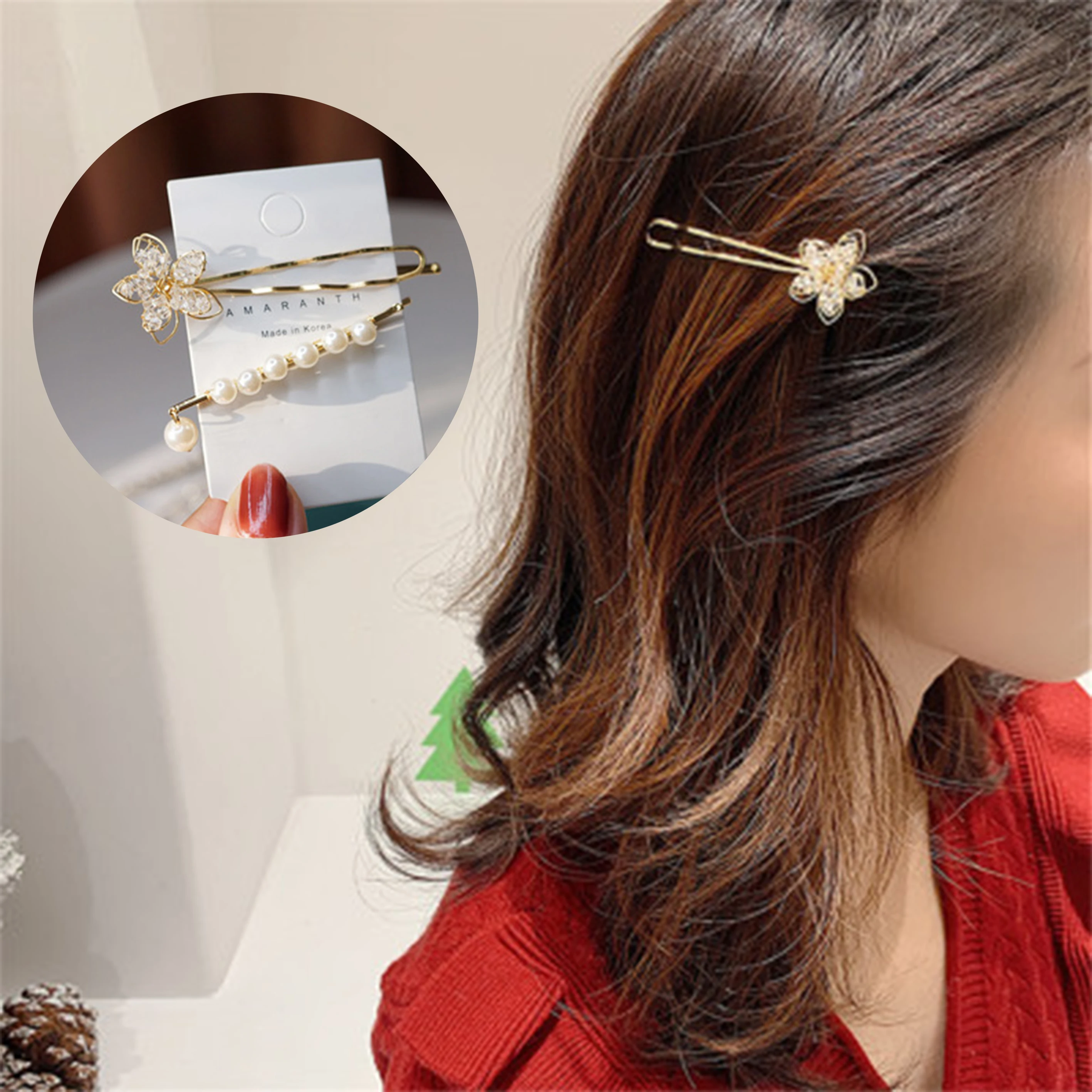 

Crystal Word Set Pearl Clip Hair Hand-woven